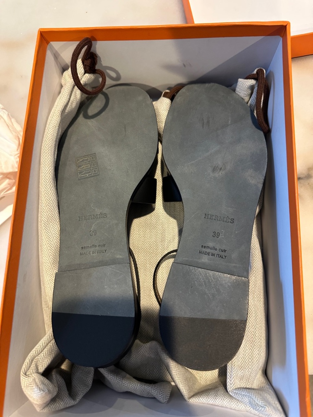 Hermes Black Leather Slide Sandals - Picture 5 of 6